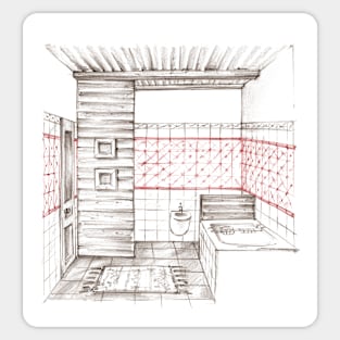 Traditional Bathroom. Hand-drawn Pencil Sketch Sticker